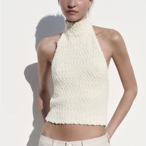 Zara Cream Textured Halter Top